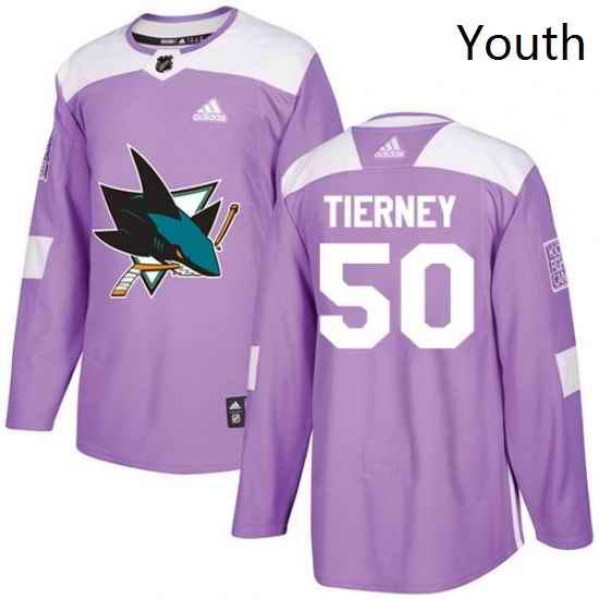 Youth Adidas San Jose Sharks 50 Chris Tierney Authentic Purple Fights Cancer Practice NHL Jersey